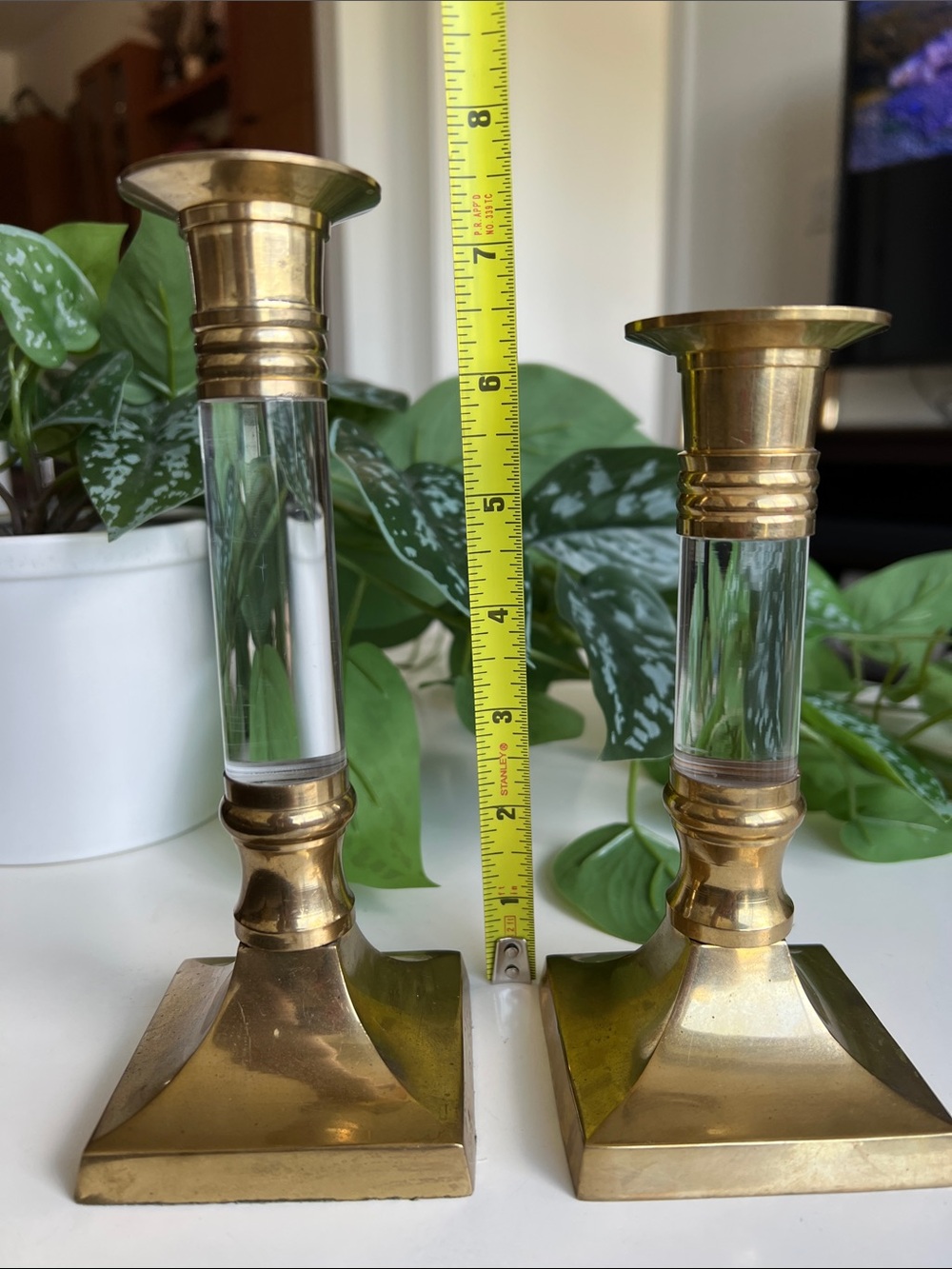 Vintage Brass Lucite Candle Holders Pair Set of 2 - Picture 12 of 15